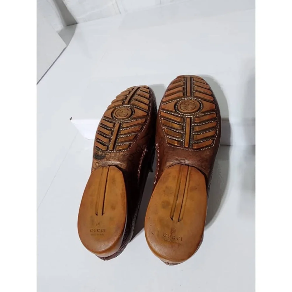 Authentic Gucci Cognac Leather Upper Geometric Loafers Brown Size 5.5 - Picture 8 of 16